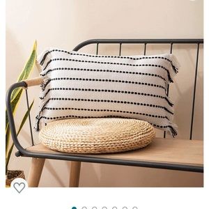 Black and white striped farmhouse style throw pillow cover.